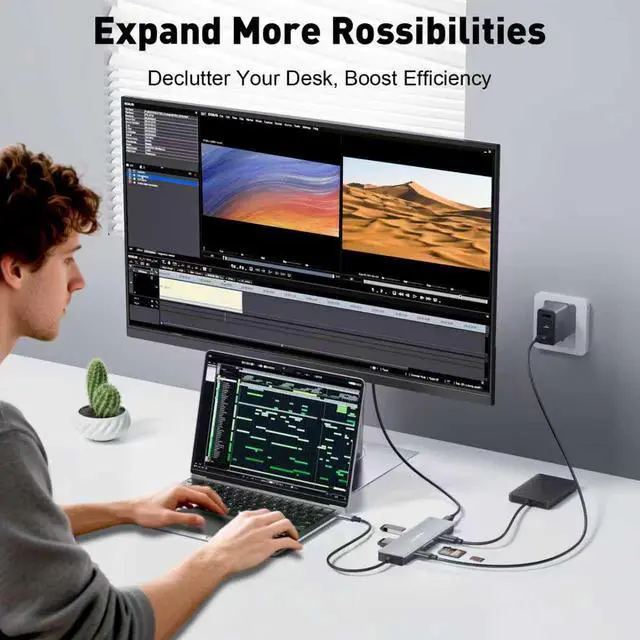 Alt view image 4 of 5 - UANTIN 9-in-1 USB C Hub, 4K60Hz HDMI Multiport Adapter with 2 USB-C 5Gbps, 100W PD Charging, 3 USB-A Ports, SD/TF Card Reader, USBC Dock Dongle for MacBook Pro/Air, iPad Pro, Dell, HP, Laptop