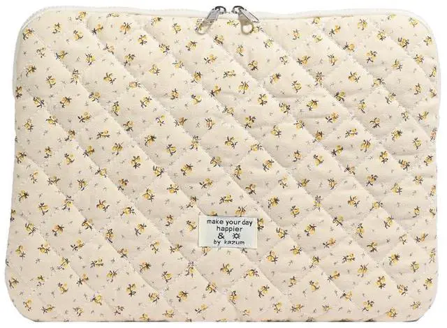 Main image of Puffy Laptop Sleeve Case Cute Computer Bag Flower Printed Quilted Laptop Carrying Cases Floral Pattern Protective Cover