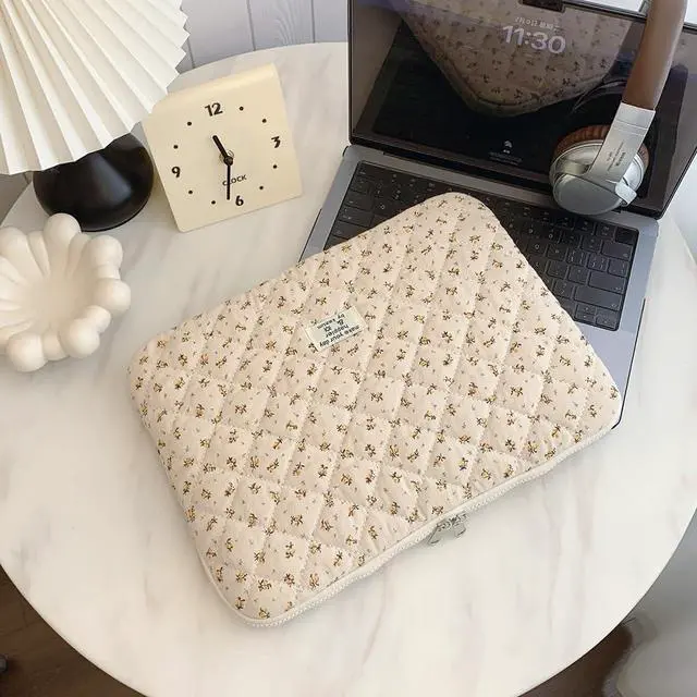Alt view image 3 of 5 - Puffy Laptop Sleeve Case Cute Computer Bag Flower Printed Quilted Laptop Carrying Cases Floral Pattern Protective Cover