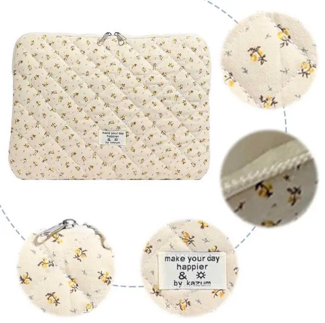 Alt view image 4 of 5 - Puffy Laptop Sleeve Case Cute Computer Bag Flower Printed Quilted Laptop Carrying Cases Floral Pattern Protective Cover