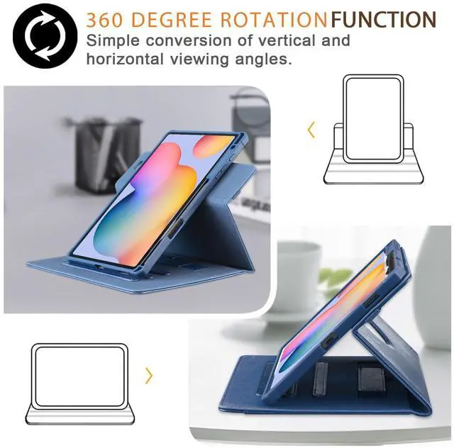 Alt view image 4 of 5 - Yiernuo Case for Samsung Galaxy Tab S6 Lite 10.4 Inch 2024 2022 2020 Tablet SM-P620 P625 P613 P619 P610 P615,360° Rotating Transparent Back Shell Protective Case with Auto Wake/Sleep Function,DarkBlue