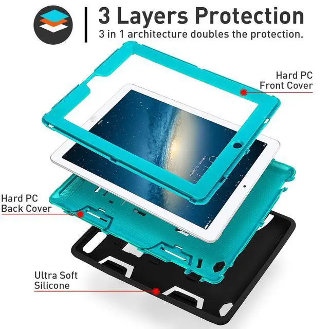 Alt view image 4 of 5 - iPad Pro 12.9" Case,AICase Heavy Duty Hybrid Shockproof Hard Case Cover Rubber Stand for 2017(A1670/A1671) Apple iPad Pro 12.9 inch (Black/Mint Blue)