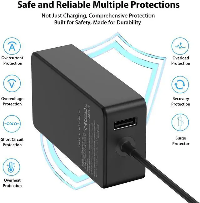 Alt view image 3 of 5 - Surface Pro Charger 65W for Microsoft Surface Pro Charger 10,9, 8, 7+, 7, 6, 5, 4, 3, X, Windows Surface Laptop 5, 4, 3, 2, 1, Studio Surface Go Tablet, Surface Book 3, 2, 1,10FT Cord,Support 44W 36W