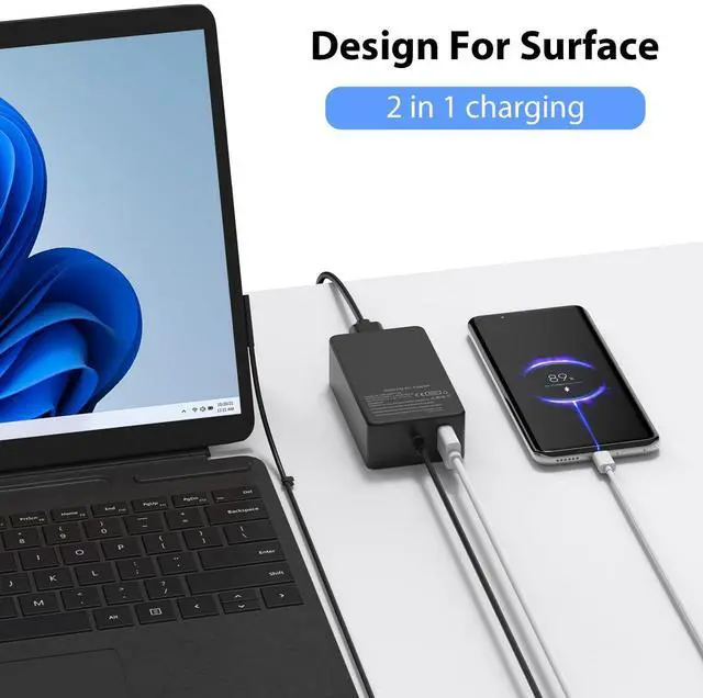 Alt view image 4 of 5 - Surface Pro Charger 65W for Microsoft Surface Pro Charger 10,9, 8, 7+, 7, 6, 5, 4, 3, X, Windows Surface Laptop 5, 4, 3, 2, 1, Studio Surface Go Tablet, Surface Book 3, 2, 1,10FT Cord,Support 44W 36W
