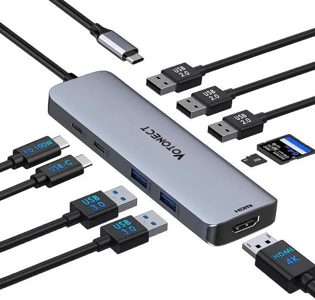 Main image of Votonect USB C Hub 10-in-1 with 4K HDMI Adapter, SD/TF Card Reader, 100W PD Charging, 2 USB 3.0 Ports, and 3 USB 2.0 Ports for MacBook Pro/Air, Dell XPS, Lenovo ThinkPad, etc.