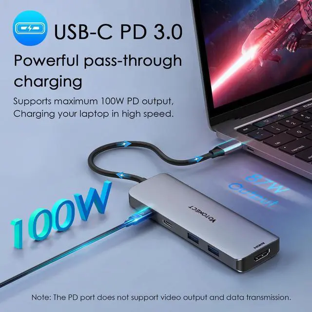 Alt view image 3 of 5 - Votonect USB C Hub 10-in-1 with 4K HDMI Adapter, SD/TF Card Reader, 100W PD Charging, 2 USB 3.0 Ports, and 3 USB 2.0 Ports for MacBook Pro/Air, Dell XPS, Lenovo ThinkPad, etc.