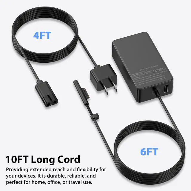 Alt view image 5 of 5 - Surface Pro Charger 65W for Microsoft Surface Pro Charger 10,9, 8, 7+, 7, 6, 5, 4, 3, X, Windows Surface Laptop 5, 4, 3, 2, 1, Studio Surface Go Tablet, Surface Book 3, 2, 1,10FT Cord,Support 44W 36W