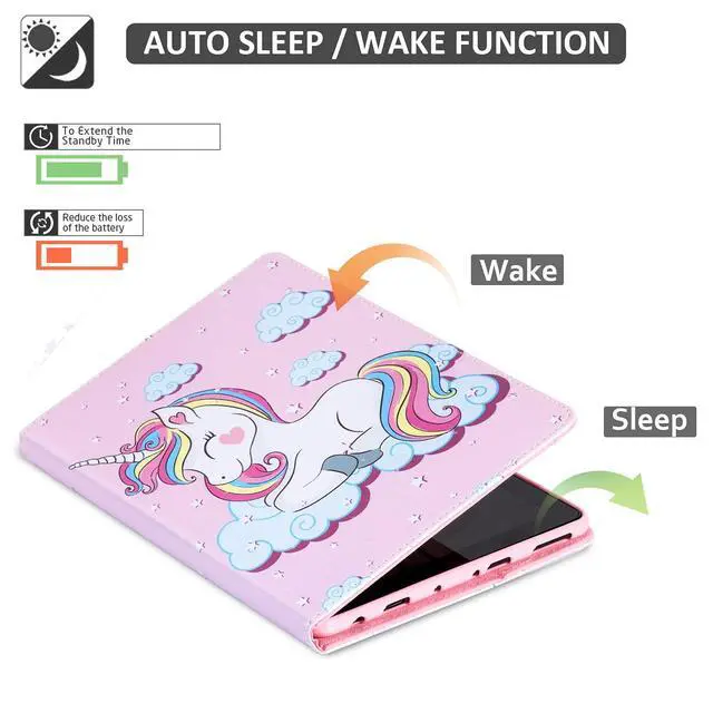 Alt view image 3 of 5 - Dteck Case for All-New Fire HD 10 & HD 10 Plus Tablet (2021 Release, 11th Generation) - Slim Multi-Angle Folio Stand Premium PU Leather Protective Smart Cover with Auto Wake Sleep, Pink Unicorn