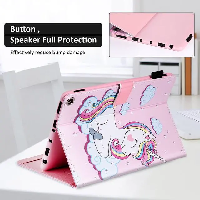 Alt view image 4 of 5 - Dteck Case for All-New Fire HD 10 & HD 10 Plus Tablet (2021 Release, 11th Generation) - Slim Multi-Angle Folio Stand Premium PU Leather Protective Smart Cover with Auto Wake Sleep, Pink Unicorn