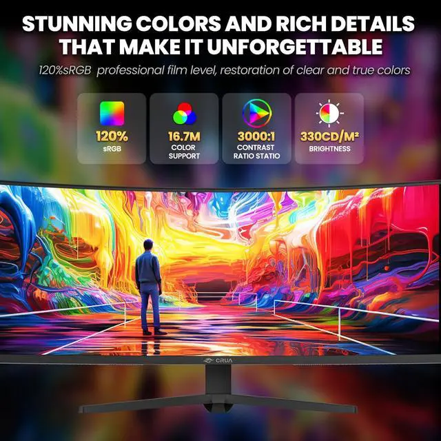 Alt view image 4 of 5 - CRUA 49" Curved Gaming Monitor | DQHD(5120 * 1440), 144Hz/165Hz, 1500R, 32:9, AMD FreeSync, 120% sRGB, Height Adjustable Ultra-Wide Screen Monitors, HDMI 2.1 & DP 1.4, Wall Mount Install- Black