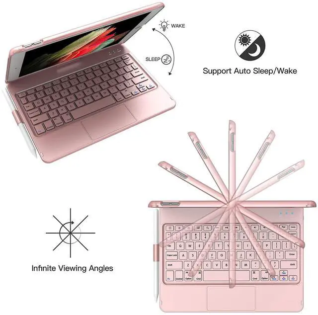 Alt view image 4 of 5 - TQQ Touch for iPad 9th Generation Case with Keyboard (10.2", 2021), Multi-Touch Trackpad, 360° Rotatable Protective Cover for iPad Keyboard 9th/8th/7th Gen with Pencil Holder (Rose Gold)