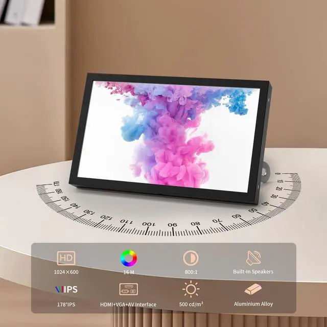 Alt view image 2 of 5 - JUN-ELECTRON Mini Monitor 7 Inch Screen HDMI, VGA, AV, BNC, 1024 × 600 Small IPS Screen with Built-in Speakers, 178° Viewing Angle LCD Portable Monitor for PC/TV/DVD/CVBS (7 inch - Non Touch)