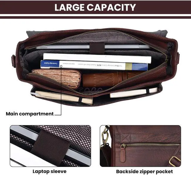 Alt view image 3 of 5 - LEATHER VILLAGE Vintage Leather Handmade Laptop Messenger Bag-15.5 Inch Satchel-Red Briefcase Shoulder Bag for Men & Women, Crossbody Work Bag for Office, Travel, and Daily Use