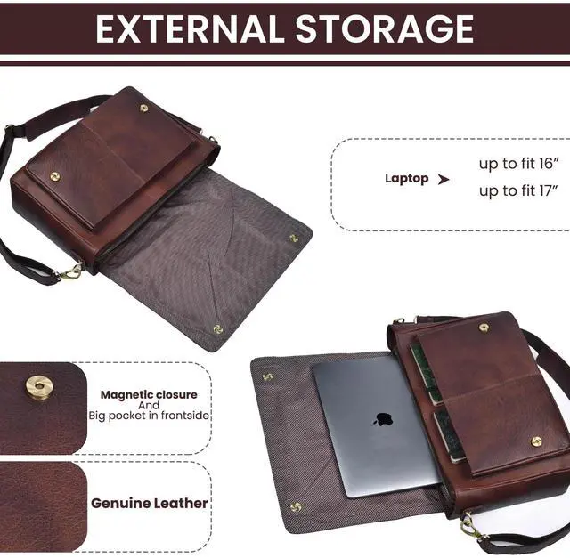 Alt view image 4 of 5 - LEATHER VILLAGE Vintage Leather Handmade Laptop Messenger Bag-15.5 Inch Satchel-Red Briefcase Shoulder Bag for Men & Women, Crossbody Work Bag for Office, Travel, and Daily Use