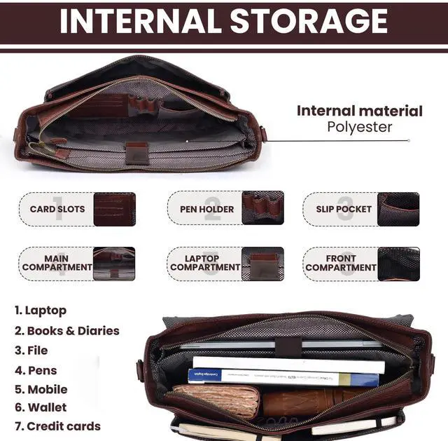 Alt view image 5 of 5 - LEATHER VILLAGE Vintage Leather Handmade Laptop Messenger Bag-15.5 Inch Satchel-Red Briefcase Shoulder Bag for Men & Women, Crossbody Work Bag for Office, Travel, and Daily Use