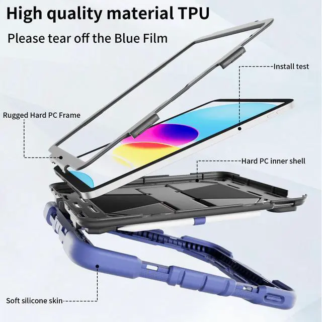 Alt view image 2 of 5 - KENKE Case for iPad (A16) 11th Generation 11 Inch 2025, iPad 10th Generation Case 2022 with Screen Protector, Heavy Duty Military Grade Full-Body Shockproof Rugged Protective Cover, Navy Blue