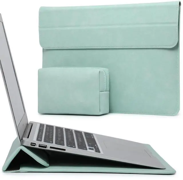 Main image of HYZUO 13 Inch Laptop Sleeve Case with Stand for 2025-2018 MacBook Air 13 M4 M3 M2 M1, 2025-2016 MacBook Pro 13 M2 M1, 13" iPad Pro/Air, Surface Pro 11/10/9, XPS 13, with Pouch, Mint Green