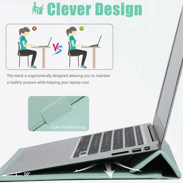 Alt view image 2 of 5 - HYZUO 13 Inch Laptop Sleeve Case with Stand for 2025-2018 MacBook Air 13 M4 M3 M2 M1, 2025-2016 MacBook Pro 13 M2 M1, 13" iPad Pro/Air, Surface Pro 11/10/9, XPS 13, with Pouch, Mint Green