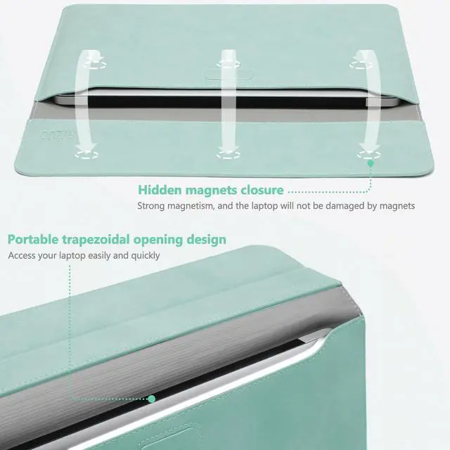 Alt view image 4 of 5 - HYZUO 13 Inch Laptop Sleeve Case with Stand for 2025-2018 MacBook Air 13 M4 M3 M2 M1, 2025-2016 MacBook Pro 13 M2 M1, 13" iPad Pro/Air, Surface Pro 11/10/9, XPS 13, with Pouch, Mint Green