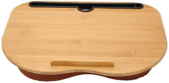 Alt view image 2 of 4 - Bamboo Laptop Desk for 15.6 Inch Compatible Devices with Cushion & Anti-Slip Strip, Portable Foldable Stand for Work, Writing, Drawing, Lap Use as Computer Book Tablet Stand