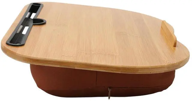 Alt view image 3 of 4 - Bamboo Laptop Desk for 15.6 Inch Compatible Devices with Cushion & Anti-Slip Strip, Portable Foldable Stand for Work, Writing, Drawing, Lap Use as Computer Book Tablet Stand