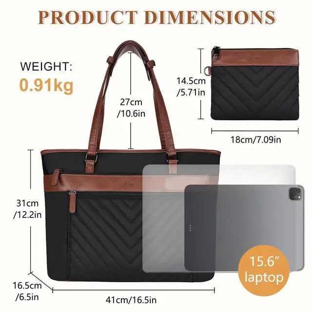 Alt view image 2 of 5 - Kasqo Laptop Tote Bag for Women,15.6 Inch Computer Work Bag Water-Resistant Leather Shoulder Handbags with Clutch Purse Black-Brown