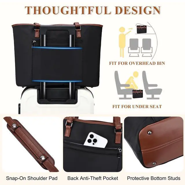 Alt view image 5 of 5 - Kasqo Laptop Tote Bag for Women,15.6 Inch Computer Work Bag Water-Resistant Leather Shoulder Handbags with Clutch Purse Black-Brown