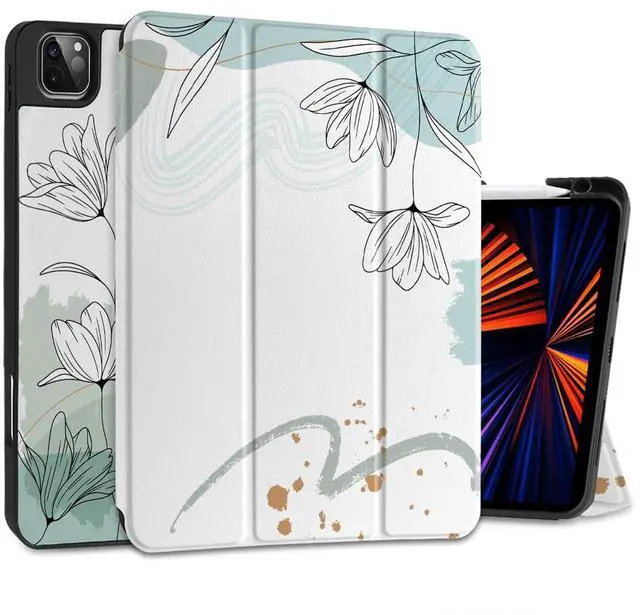 Main image of Yebiseven Case for iPad 9th/8th/7th Generation 10.2 inch, Shockproof Tablet Case for iPad 10.2 inch 2022 2020 2019, Soft TPU Back Cover with Auto Wake/Sleep & Pencil Holder, Floral Line Art