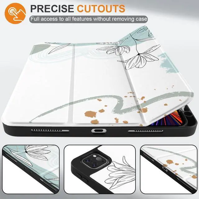 Alt view image 3 of 5 - Yebiseven Case for iPad 9th/8th/7th Generation 10.2 inch, Shockproof Tablet Case for iPad 10.2 inch 2022 2020 2019, Soft TPU Back Cover with Auto Wake/Sleep & Pencil Holder, Floral Line Art