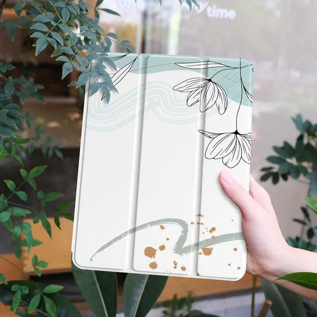 Alt view image 2 of 5 - Yebiseven Case for iPad 9th/8th/7th Generation 10.2 inch, Shockproof Tablet Case for iPad 10.2 inch 2022 2020 2019, Soft TPU Back Cover with Auto Wake/Sleep & Pencil Holder, Floral Line Art