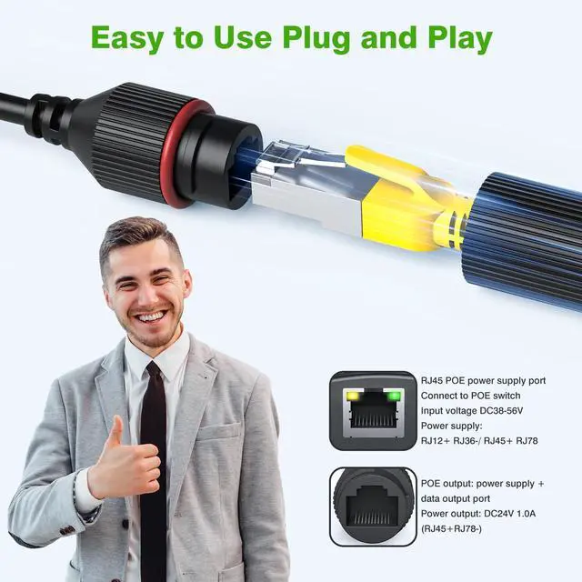 Alt view image 3 of 5 - Gigabit PoE Splitter 12V Output with IEEE 802.3af/at Standard Compliant 10,100,1000Mbps Power Over Ethernet Splitter Adapter for Security Camera CCTV Surveillance IP, AP, Wireless Bridge (2 Pack)