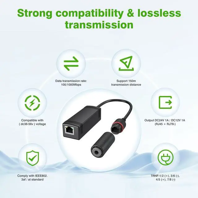 Alt view image 4 of 5 - Gigabit PoE Splitter 12V Output with IEEE 802.3af/at Standard Compliant 10,100,1000Mbps Power Over Ethernet Splitter Adapter for Security Camera CCTV Surveillance IP, AP, Wireless Bridge (2 Pack)