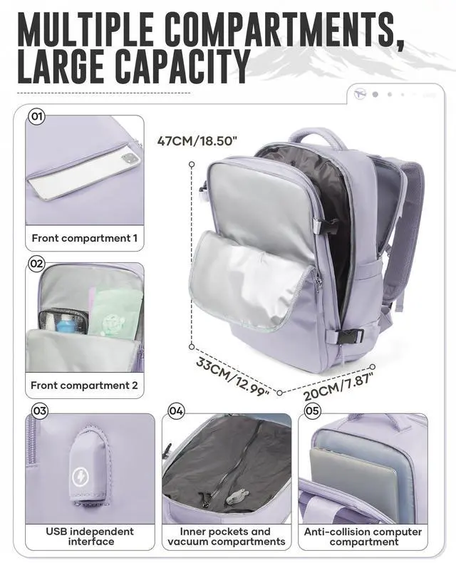 Alt view image 2 of 5 - Vacuum Backpack with Pump for Women Men, Compression Backpack for Travel, Vacpack for School Business Trip, Lightweight Airback Backpacks with Vacuum Seal, Carry On Bag for Airport( Purple Large)