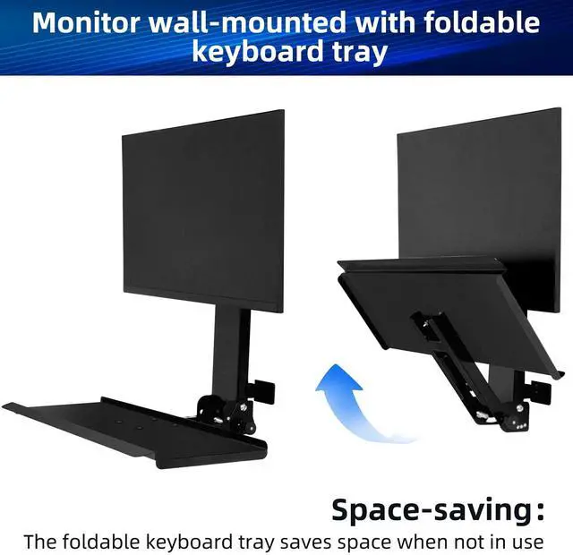 Alt view image 4 of 5 - Monitor Wall Mount with Foldable Keyboard Tray for Mac mini/Small PCs Monitor and Keyboard Mount | 26" Curved Platform w/Mouse Space | Holds 17"-32" Screens