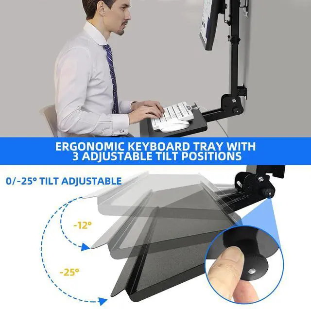 Alt view image 2 of 5 - Monitor Wall Mount with Foldable Keyboard Tray for Mac mini/Small PCs Monitor and Keyboard Mount | 26" Curved Platform w/Mouse Space | Holds 17"-32" Screens