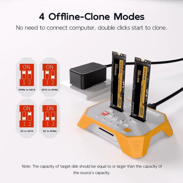 Alt view image 2 of 5 - SEINIKAY M.2 NVMe & M.2 SATA SSD Docking Station, Tool-Free M.2 Duplicator Cloner with SD Card Reader, Offline Cloning, Plug and Play