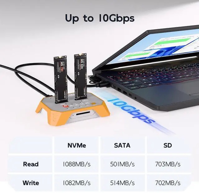 Alt view image 4 of 5 - SEINIKAY M.2 NVMe & M.2 SATA SSD Docking Station, Tool-Free M.2 Duplicator Cloner with SD Card Reader, Offline Cloning, Plug and Play