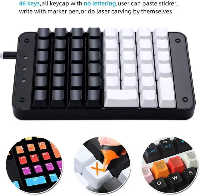 Alt view image 2 of 5 - Koolertron One Handed Mechanical Gaming Keyboard with 32 Macro Keys, 46-Key Fully Programmable Mini Keypad, Mini USB Macro Keyboard for PC Gamers