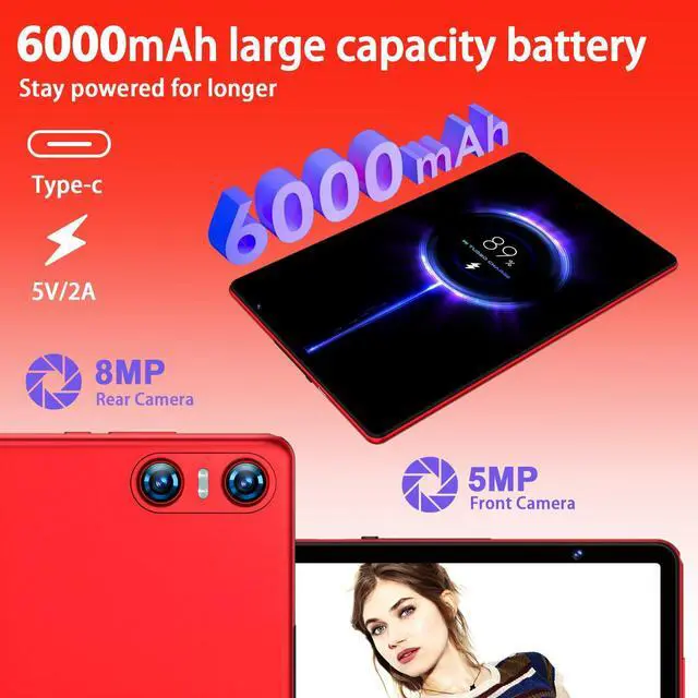 Alt view image 5 of 5 - SKYEGG Android 15 Tablet with Keyboard Mouse, 20GB RAM + 128GB ROM (Expand to 1TB), 10.1 Inch Octa-Core Tablets with WiFi 6, Dual Camera, 1280x800 IPS Display, 6000mAh Battery, Widevine L1 - Red