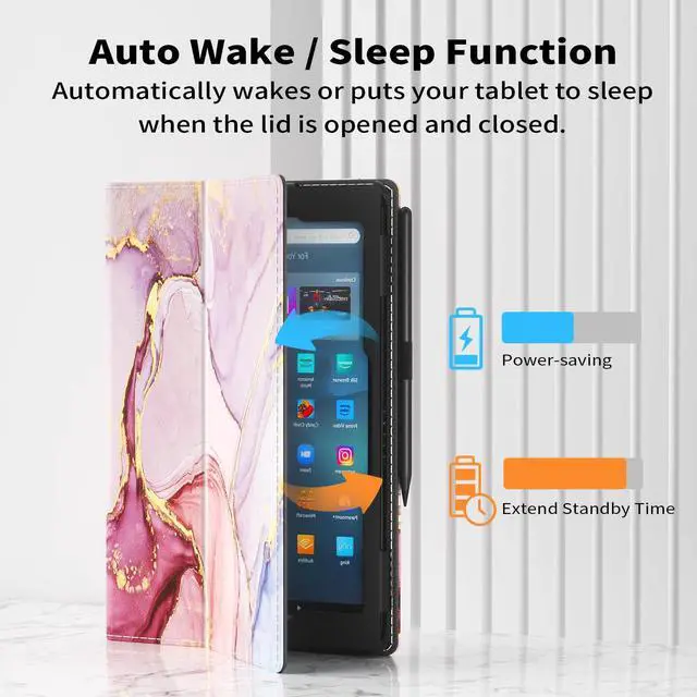 Alt view image 3 of 5 - VORI Case for Amazon Kindle Fire Max 11 Tablet (13th Generation, 2023 Release), Slim Folding Stand Folio Cover with Auto Wake/Sleep & Hand Strap for All-New Fire 11 Max Tablet, Rose Swirl