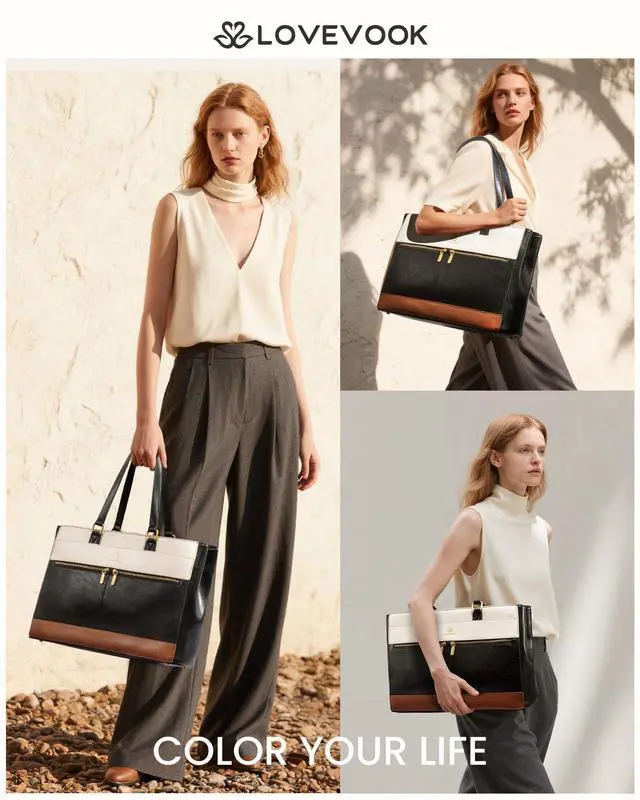 Alt view image 2 of 5 - LOVEVOOK Laptop Bag for Women,15.6 Inch Vintage Work Tote Bags for Women,Leather Teacher Bag,Large Waterproof Handbags Womens Briefcase Computer Office Messenger