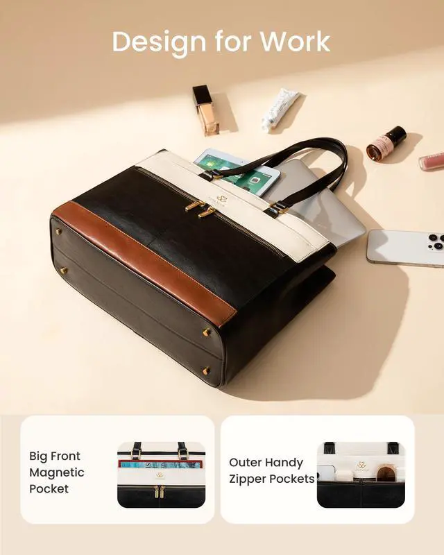 Alt view image 4 of 5 - LOVEVOOK Laptop Bag for Women,15.6 Inch Vintage Work Tote Bags for Women,Leather Teacher Bag,Large Waterproof Handbags Womens Briefcase Computer Office Messenger