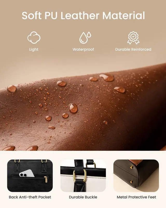 Alt view image 3 of 5 - LOVEVOOK Laptop Bag for Women,15.6 Inch Vintage Work Tote Bags for Women,Leather Teacher Bag,Large Waterproof Handbags Womens Briefcase Computer Office Messenger