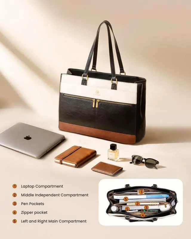 Alt view image 5 of 5 - LOVEVOOK Laptop Bag for Women,15.6 Inch Vintage Work Tote Bags for Women,Leather Teacher Bag,Large Waterproof Handbags Womens Briefcase Computer Office Messenger