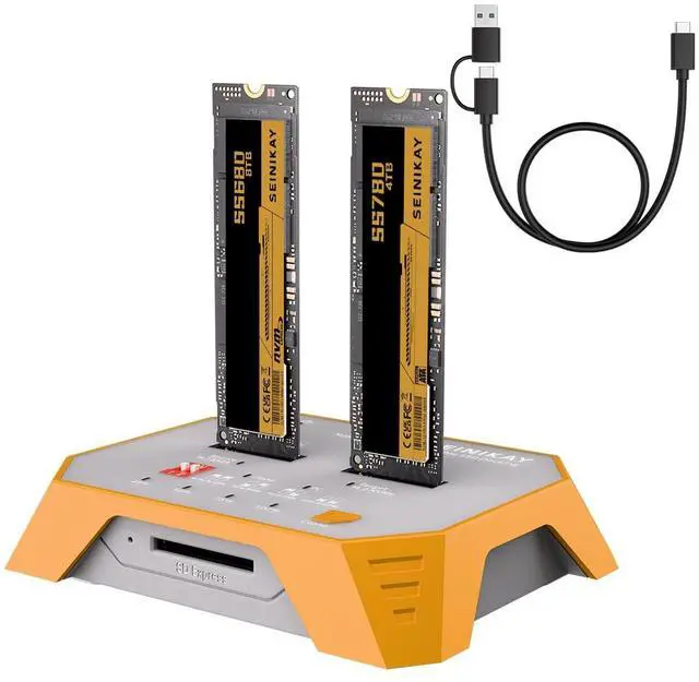 Main image of SEINIKAY M.2 NVMe & M.2 SATA SSD Docking Station, Tool-Free M.2 Duplicator Cloner with SD Card Reader, Offline Cloning, Plug and Play