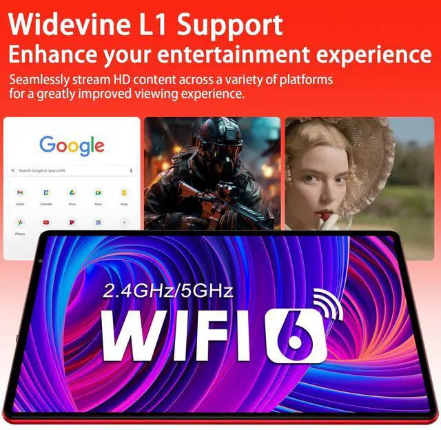 Alt view image 4 of 5 - SKYEGG Android 15 Tablet with Keyboard Mouse, 20GB RAM + 128GB ROM (Expand to 1TB), 10.1 Inch Octa-Core Tablets with WiFi 6, Dual Camera, 1280x800 IPS Display, 6000mAh Battery, Widevine L1 - Red
