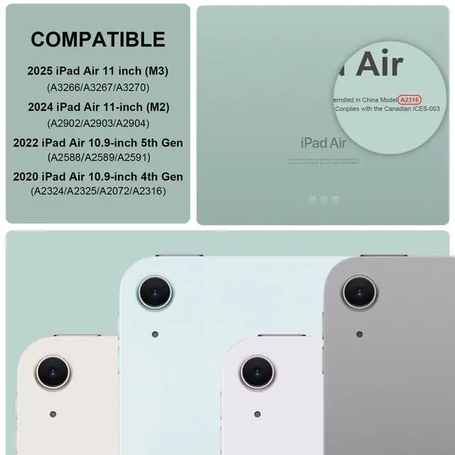 Alt view image 2 of 5 - BQDIYOO Case for iPad Air 7th/6th 11-inch M3/M2 (2025/2024), iPad Air 5th/4th Generation 10.9 inch 2022/2020, Stand Folio Detachable Wireless Keyboard Soft TPU Cover with Pencil Holder, Dark Green