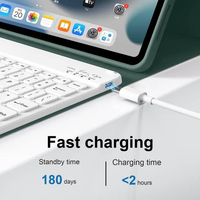 Alt view image 4 of 5 - BQDIYOO Case for iPad Air 7th/6th 11-inch M3/M2 (2025/2024), iPad Air 5th/4th Generation 10.9 inch 2022/2020, Stand Folio Detachable Wireless Keyboard Soft TPU Cover with Pencil Holder, Dark Green