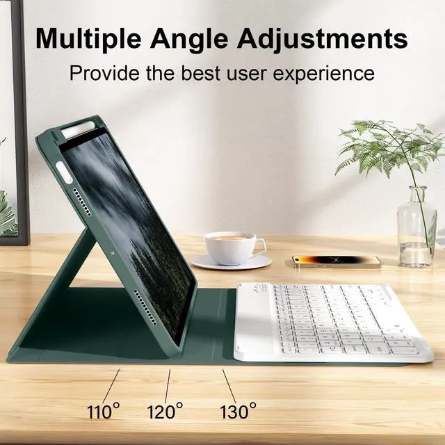 Alt view image 5 of 5 - BQDIYOO Case for iPad Air 7th/6th 11-inch M3/M2 (2025/2024), iPad Air 5th/4th Generation 10.9 inch 2022/2020, Stand Folio Detachable Wireless Keyboard Soft TPU Cover with Pencil Holder, Dark Green