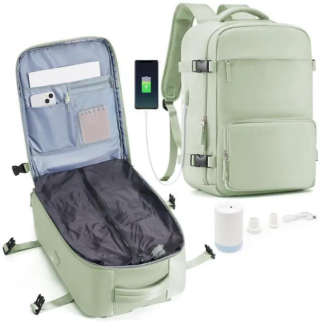 Main image of suradar Vacuum Travel Backpack with Pump Vacuum Compression Seal Vacpack Air Backpack Laptop Backpack for Women Men Carry on Backpack Personal Item Travel Bag Luggage Flight Approved Mint Green